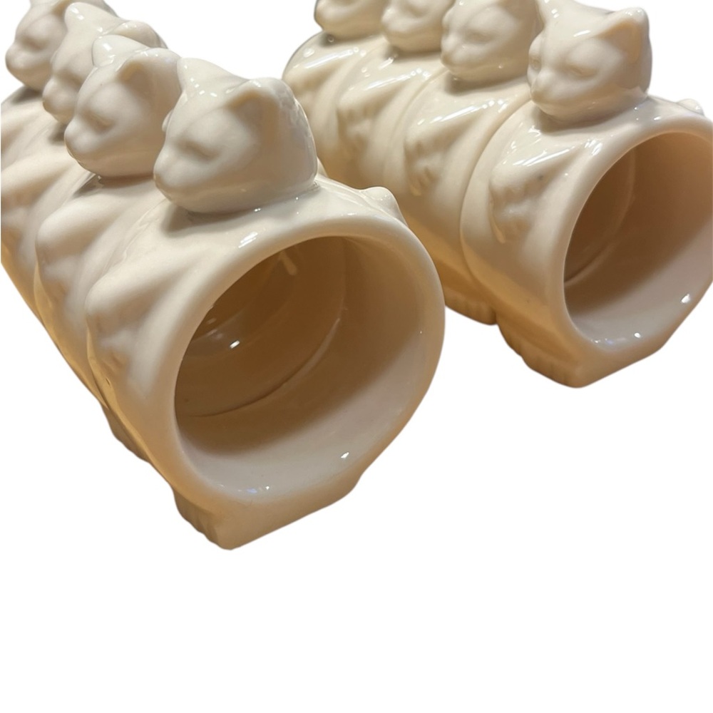 8 Cat Porcelain Napkin Rings – Cream Glazed Kitty Table Decor - Picture 3 of 6